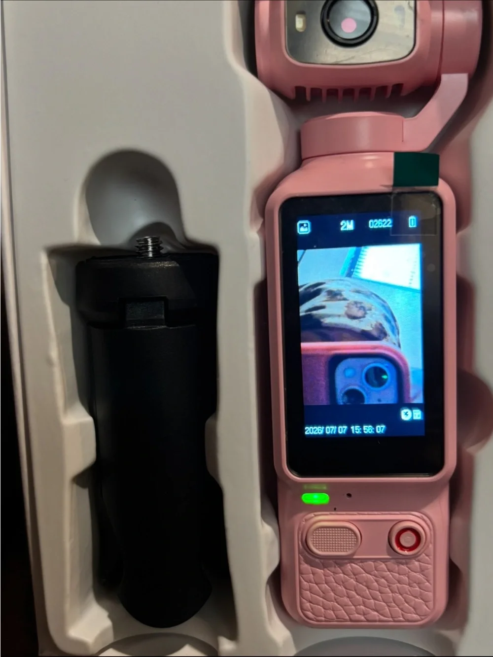 Pink Handheld Digital Camera with Built-In Gimbal and Screen